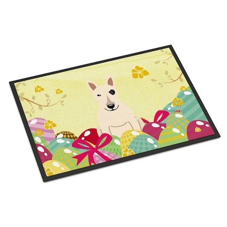 Carolines Treasures 24 x 36 in. Easter Eggs Bull Terrier White Indoor or Outdoor Mat BB6138JMAT